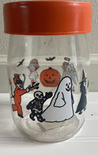 VTG Halloween Candy Jar 1L Carlton Glass USA Pumpkin Devil Ghost Witch Cat picture