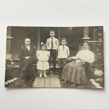 Antique RPPC Real Photograph Postcard Man Adorable Children Women Rabbit In Lap picture