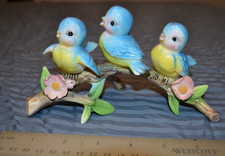 Vintage Norcrest Japan Three Singing Blue Birds on Branch Figurines picture