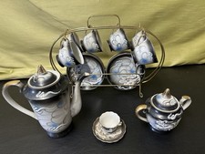 VINTAGE BETSON DRAGONWARE TEA SET 6 C&S, TEAPOT, SUGAR W/RARE CARRIER picture