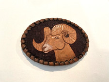 Handcrafted By Kathy Schultz Brown Leather Ram Oval Belt Buckle picture