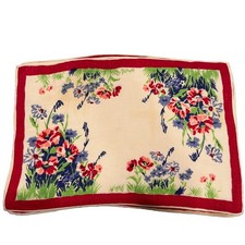 Vintage Floral Placemats Set of 5 Red Border Cottage Garden Table Linens Cotton picture