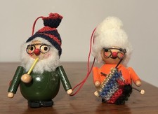 VTG German Steinbach Knitting Grandma Grandpa Pipe Christmas Ornament Lot picture