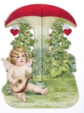 Antique Valentine c1910 Honeycomb Mushroom Cupid Cherub Mechanical Pop Up Card picture