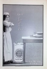 Original 1906 Washburn Crosby Gold Medal Flour Ad: Maid Next To Large Flour Sack picture