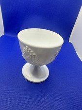  Indiana Glass ~ White Milk Glass Paneled Compote Planter Harvest Grape Pattern picture