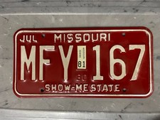 1981 Missouri License Plate 81 July MFY 167 picture