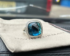 David Yurman 925 Silver 17mm ALBION Ring Hampton Blue & Diamonds Sz 6,5 picture