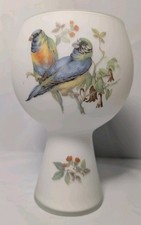 Vintage Norleans Frosted Satin Glass Vase Birds Floral Hand painted 1960 picture