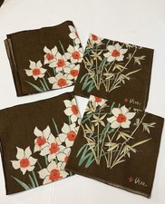Vera Neumann VTG Brown DAFFODIL Cloth Napkins Lot of 4 White Orange picture