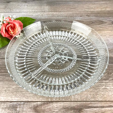 Coverto Delux Italian Divided Relish Dish Platter Clear Glass 10” Starburst VTG. picture