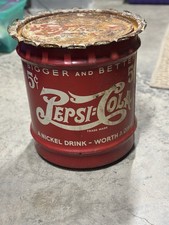 Unique Vtg 1940's Double Dot Pepsi Cola Steel Cooler/ Lid picture