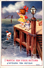 A/S Cute Kids Young Girl Baby Waving Boat Dock 