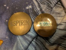 Vintage Heavy Solid Brass ASPIRIN Pill Box Trinket Box MCM 2.5