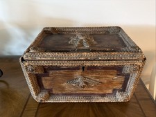 Antique hand-carved Wooden Tramp Art Dowery Style  storage or keepsake box picture