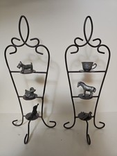 Vintage Pewter Tiny Figurines & Vintage Display Holders RARE Set Of 2 &6 Figures picture