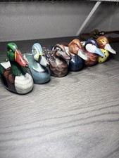 Vintage Hand Painted Wood Duck Napkin Rings Set of 6 Waterfowl Species picture
