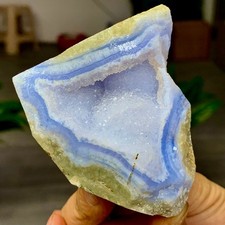 231G Natural Blue striped agate Crystal geode form Mineral Specimens picture
