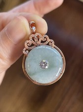 Genuine Grade A Burma Jadeite Jade 純天然翡翠A貨 老坑冰平安扣 纯银镶嵌 S925 帶國檢證書 picture