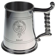 Kelly Crest Tankard with Rope Handle in Polished Pewter 1 Pint Capacity picture