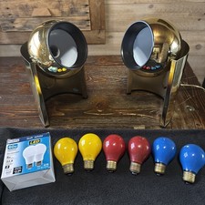 Vintage 1970s Brass Eyeball Lamps Pair MCM Table Lights Space Age W 2 Bulbs picture
