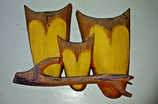 Vintage Retro 1970s Burwood MCM 3D Wall Hanging Owl Family Plaque Rare Yellow picture