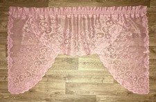 Vintage Lace Curtain Pink Floral 54”W x 34”L Classic Cottage Grandma picture