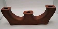 Vtg Handcarved Wood 3 Arm Candelabra MCM Scandinavian Folk Art Style Minimalist picture