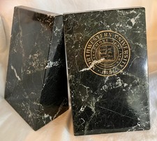 Vintage Etched Northwestern University 1851 Quaecumque Sunt Vera MARBLE BOOKENDS picture
