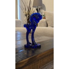Mosser Glass Horse Figurine MCM Cobalt Blue Art Glass Stallion Collectible Decor picture