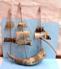 Vintage Clipper Model Sailing Ship Cow Horn Folk Art picture