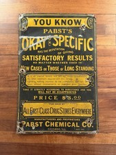 Antique Pabst Chicago Pabst Okay Specific Elixir Embossed Tin Sign Patent AR FL picture
