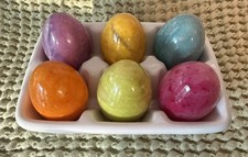 Williams Sonoma Ducceschi Alabaster Eggs Set of 6 Italian Ceramic Egg Carton picture