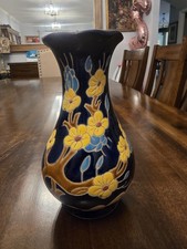Longwy Style Ceramic Vase With Rais3d Floral Motif Mid-Century picture