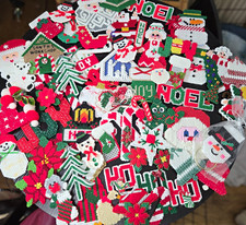Lot Of 62 Handmade Vintage Christmas Needlepoint Plastic Fridge Magnets Ornament picture