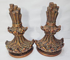 Vintage Wheat Sheaf Pair Wall Decor Art Faux Wood Resin Used 16in Brown Gold picture