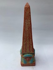 RARE ANCIENT EGYPTIAN RED Obelisk Statue Hathor Base Hieroglyphics Replica Decor picture