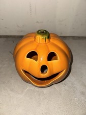 Vintage UPCO USA Jack-o’-lantern Ceramic Pumpkin Candle Holder Halloween Decor picture