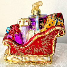 Elegant Jeweled Blown Glass Christmas Sleigh W/Gifts Ornament picture