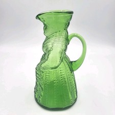 Vintage Kanawha Green Art Glass Colonial Lady Pitcher w/ Handle, 6.75