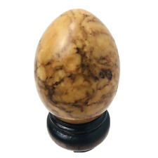 Vintage Polished Natural Stone Tan Brown  Egg Granite Marble Mottled w Wood Base picture