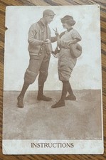 Antique 1910-12 Baseball Catcher Sports Romance Love Postcard Instructions Woman picture