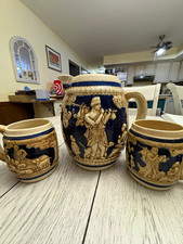 Made in Japan Blue & Tan Ceramic Beer Stein & Mug Set, Breweriana Theme picture