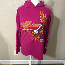 Vintage 1980s Harley-Davidson Pink Hooded Sweatshirt Eagle Graphic Size XL picture
