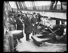 Photo:Ship Deck Group Men Navy Uniforms 1910s Cannons On Board picture