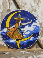 VINTAGE MILLER PORCELAIN SIGN OLD HIGH LIFE BEER BAR PUB BREWERY BUD MOON WOMAN picture