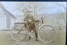 Boy w Bicycle Cabinet Card Photo Antique Early 1900s  picture