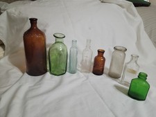8 Vntg/Antq Glass Bottles Green/Brown/Clear 3