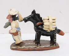 Vintage Ocumicho Mexican Pottery Folk Art Donkey W Farmer Figure Sculpture picture