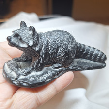 Vintage Vanstone Raccoon Figurine Canada Black Stone Composite B.C. Souvenir picture